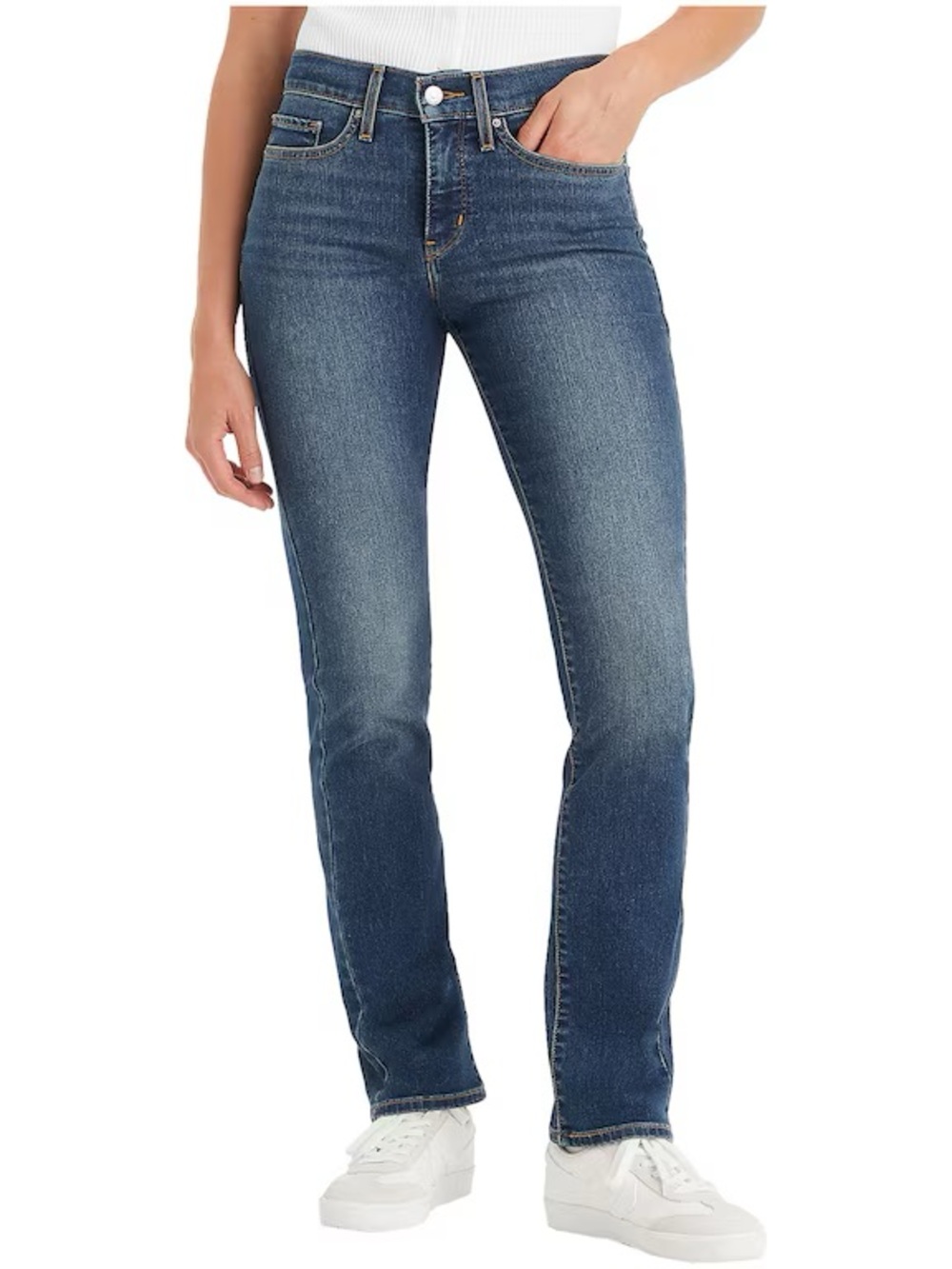 Levi’s Women’s Shaping Straight Midrise Jeans in Medium Blue Denim